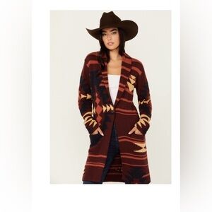 Pendleton Women's NWT Cardigan Sweater Duster Maroon Geometric XL
